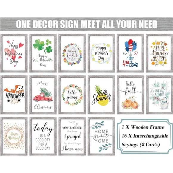 Farmhouse Wall Decor For Spring Decoration w/ 16 Interchangeable Holiday Sayings - Picture 2 of 8